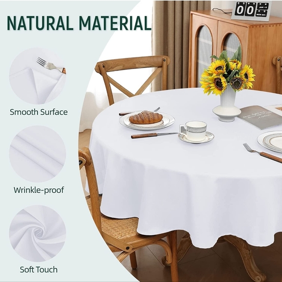NWT AZON Round Washable Polyester Tablecloth 70x70 Inch Wedding Party White Dine - Picture 3 of 5
